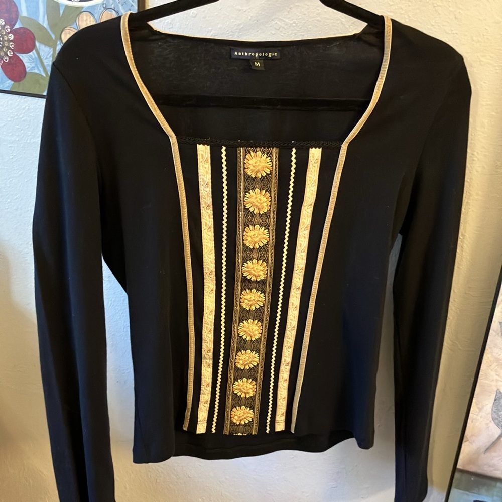 Anthropologie Shirt Gold Detailing Yet Casual Van Dress Up With Jewelry M! - Picture 6 of 8